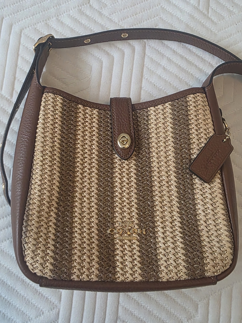 Coach Brown and Natural Woven Straw Shoulder Bag